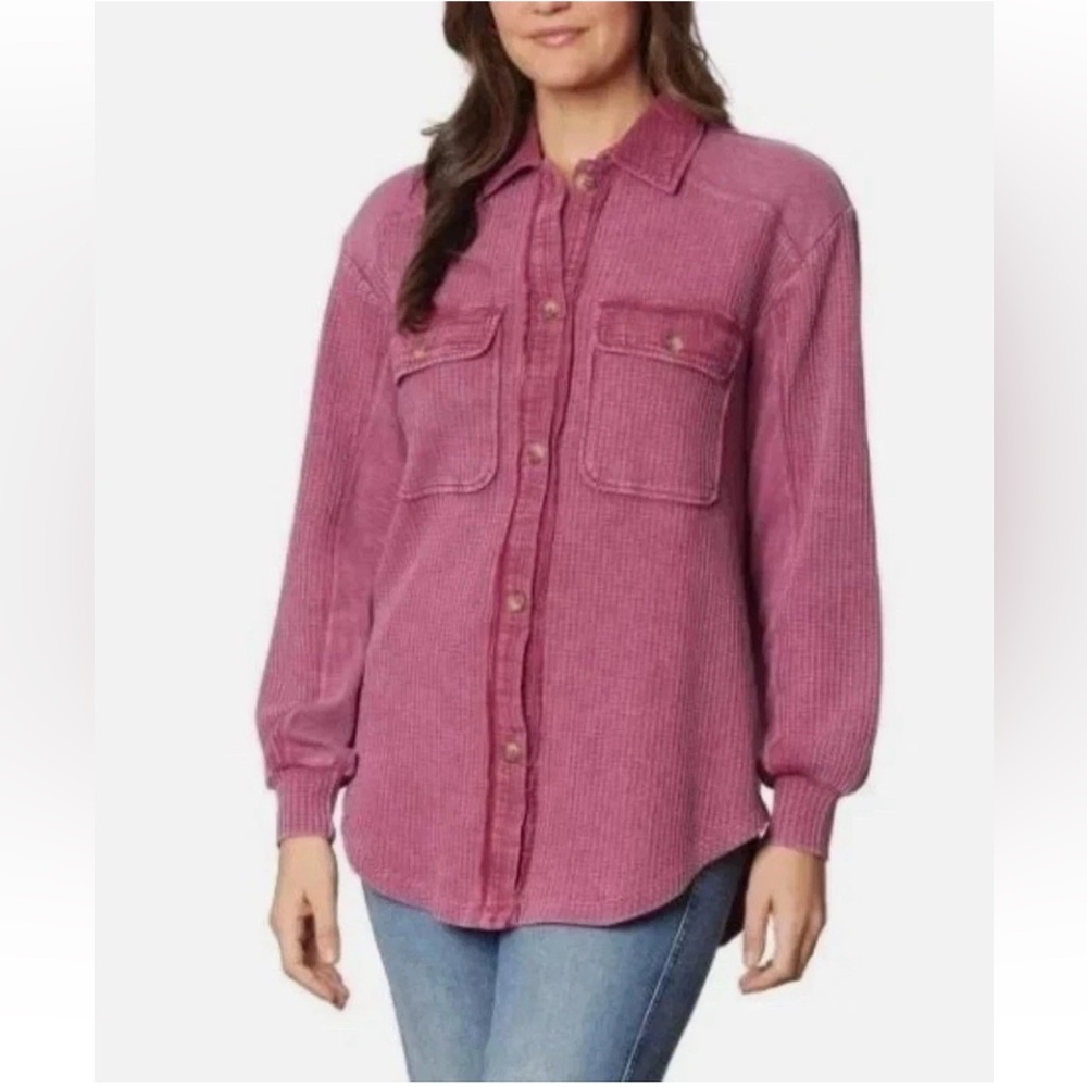 Briggs New York Women's Waffled Button-Down Shirt Dark Pink Size S, M, L